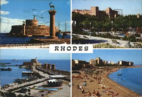 Rhodes Rhodos Greece Hafeneinfahrt Strand Hafen Festung Kat. Rhodes