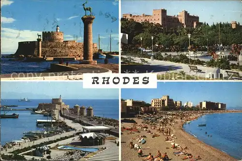 Rhodos Rhodes aegaeis Hafeneinfahrt Strand Hafenansicht Festung Kat. 