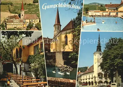 Gumpoldskirchen Niederoesterreich Kirche Biergarten Freibad Schwanenteich Kat. Gumpoldskirchen