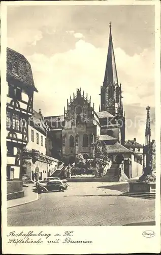 Aschaffenburg Main Stiftskirche mit Brunnen Kat. Aschaffenburg