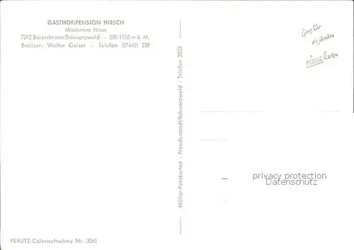 Baiersbronn Schwarzwald Gasthaus Pension Hirsch Kat. Baiersbronn