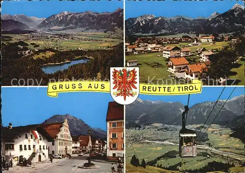 Reutte Tirol Gesamtansicht mit Alpenpanorama Hauptstrasse Kabinenbahn See Kat. Reutte