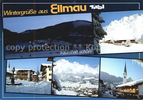Ellmau Tirol Wintersportcenter Alpen Wilder Kaiser Kaisergebirge Ortspartie Kirche Kat. Ellmau