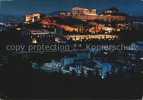 Athen Griechenland Blick zur Akropolis Propylaea Nachtaufnahme Kat. 