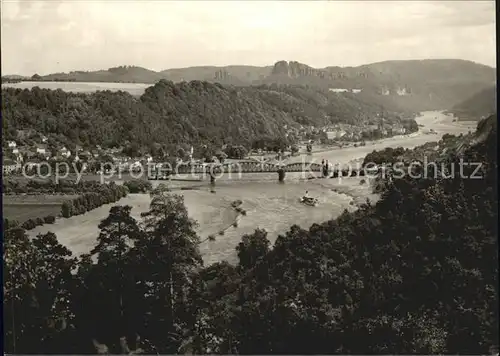 Saechsische Schweiz Elbtalblick mit Bad Schandau Kat. Rathen Sachsen