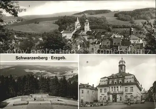 Schwarzenberg Erzgebirge Panorama Schloss Wilh Pieck Feierstaette HOG und Hotel Haus der Einheit Kat. Schwarzenberg