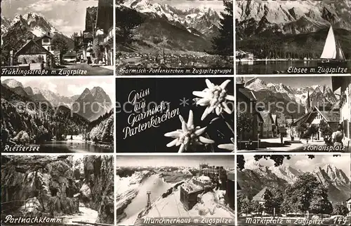 Garmisch Partenkirchen Strassenpartie Zugspitze Wettersteingebirge Riessersee Partnachklamm Muenchnerhaus Edelweiss Huber Karte Nr 149 Kat. Garmisch Partenkirchen