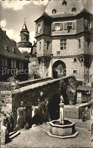 Idstein Schlossaufgang mit Loewenbrunnen und Hexenturm Kat. Idstein
