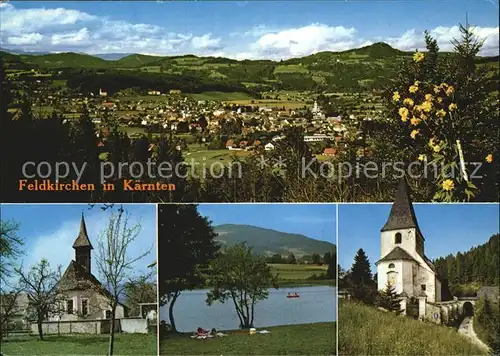 Feldkirchen Kaernten Gesamtansicht mit Waiern Rottendorfer Kirche gegen Wachsenberg Kirchl Pichlern Flatschachersee Bergkirche Tiffen Kat. Feldkirchen in Kaernten