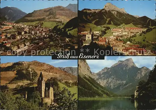 Eisenerz Steiermark Panorama mit dem Erzberg Schichtturm Pfaffenstein Kirche St Oswald Leopoldsteinersee Kat. Eisenerz