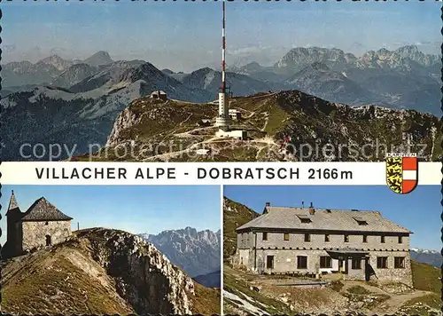 Villacher Alpe Berghaus Sendeturm Alpenpanorama Kirche Ludwig Walter Haus / Dobratsch Gailtaler Alpen Kaernten /