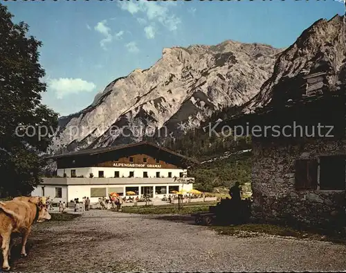 Pertisau Achensee Alpengasthof Gramai im Falzthurntal gegen Rappenspitze Karwendelgebirge Kat. Eben am Achensee