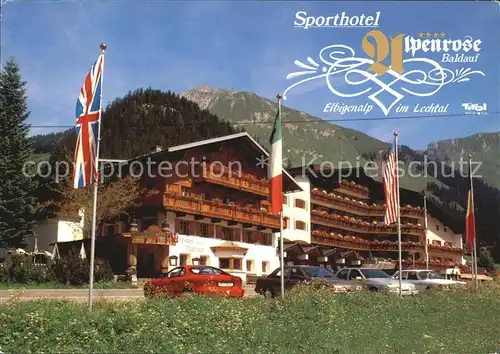 Elbigenalp Sporthotel Alpenrose Fahnen Kat. Elbigenalp Lechtal Tirol