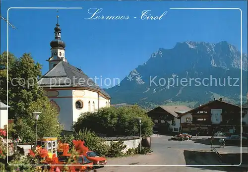 Lermoos Tirol Ortspartie an der Kirche Zugspitze Wettersteingebirge Kat. Lermoos