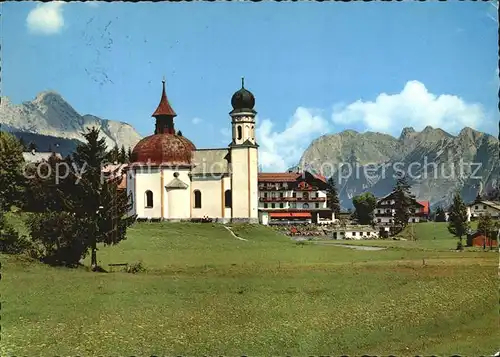 Seefeld Tirol Seekirchl gegen Karwendel Kat. Seefeld in Tirol