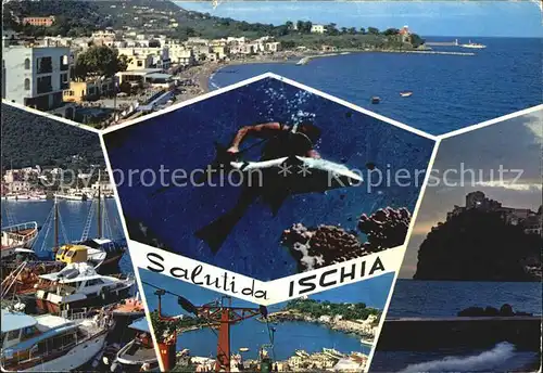 Ischia Hafen Taucher mit Hai Uferpronmenade Kat. 