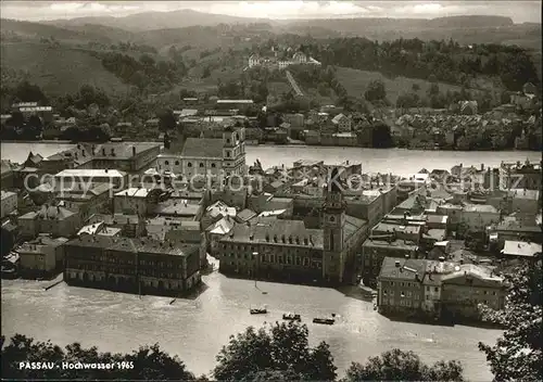Passau Fliegeraufnahme Dreifluessestadt bei Hochwasser 1965  Kat. Passau