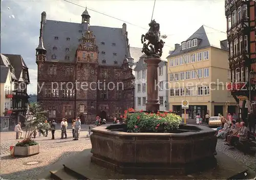 Marburg Lahn Martkbrunnen mit Rathaus Kat. Marburg