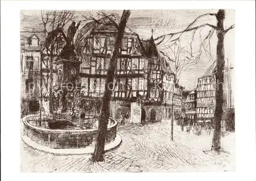 Bensheim Bergstrasse Marktplatz Kuenstlerkarte Bruno Mueller Linow Kat. Bensheim