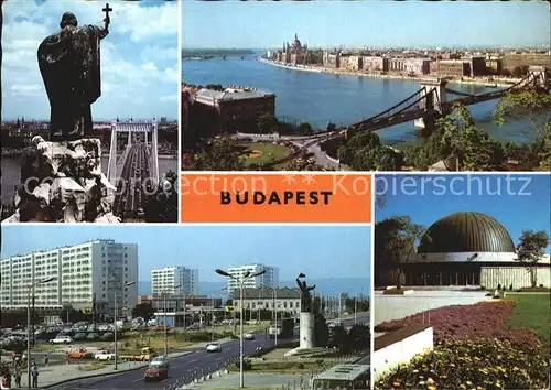 Budapest Donaupartie mit Bruecke Neubauten Denkmal Kat. Budapest