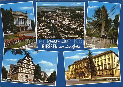 Giessen Lahn Fliegeraufnahme Roentgen Denkmal Universitaet Schloss mit Zeughaus Stadttheater Kat. Giessen