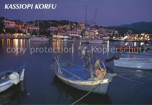 Kassiopi Hafen Fischerboote Nachtaufnahme