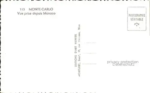 Monte Carlo Vue prise depuis Monaco Kat. Monte Carlo