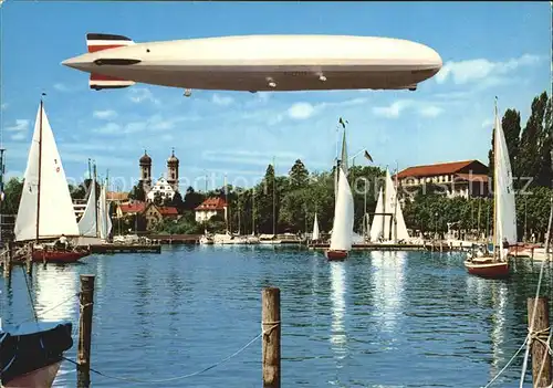 Friedrichshafen Bodensee Luftschiff Hindenburg mit Schlosskirche und Yachthafen Kat. Friedrichshafen