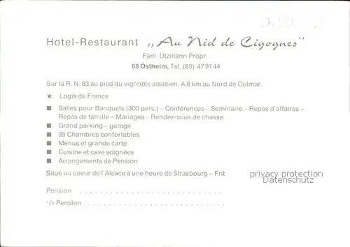 Ostheim Haut Rhin Elsass Hotel Restaurant Au Nid de Cigognes Kat. Ostheim