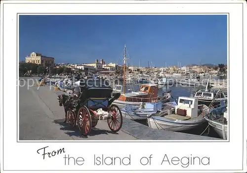 Aegina Egina Hafen Fischerboote Pferdekutsche Kat. Insel Aegina