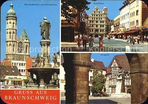 Braunschweig Brunnendenkmal und Andreaskirche Gewandhaus Burgplatz Kat. Braunschweig