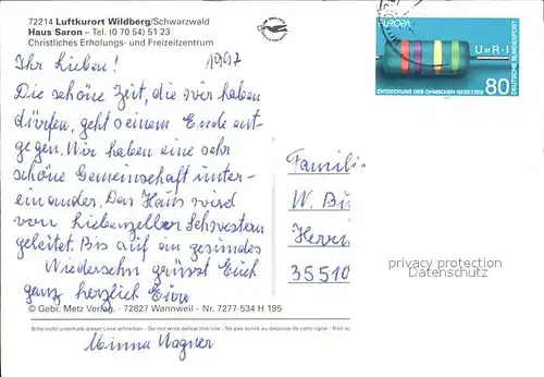 Wildberg Schwarzwald Haus Saron Christl Freizeitzentrum Teilansichten Kat. Wildberg
