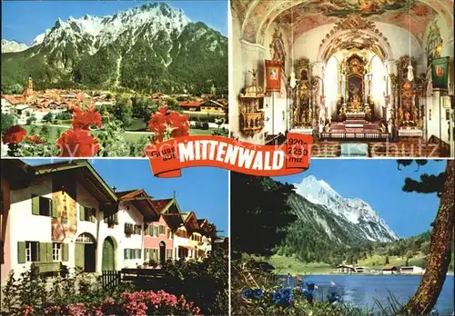 Mittenwald Bayern mit Karwendel Pfarrkirche St Peter und Paul Untermarkt Lautersee Wetterstein Kat. Mittenwald