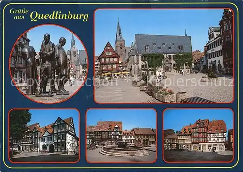 Quedlinburg Skulptur Markt Kirche Fachwerkhaeuser Brunnen Kat. Quedlinburg