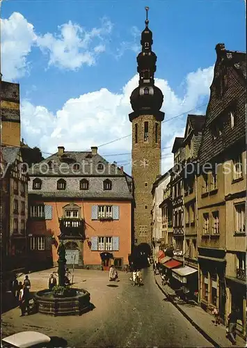 Cochem Mosel Marktplatz mit Rathaus und Brunnen Kat. Cochem