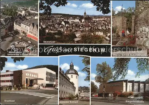 Siegen Westfalen Marktplatz Stadtbad Unteres Schloss Siegerlandhalle Oberes Schloss Kat. Siegen