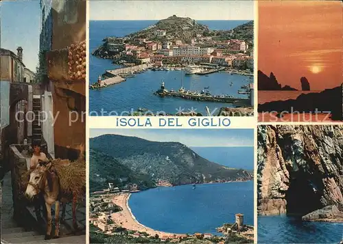 Isola del Giglio Dorfmotiv Packesel Fliegeraufnahme Strand Sonnenuntergang Grotte Kat. Italien