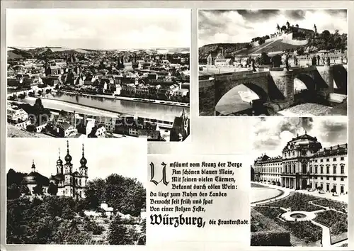 Wuerzburg Blick ueber die Frankenstadt Schloss Bruecke Gedicht Kat. Wuerzburg