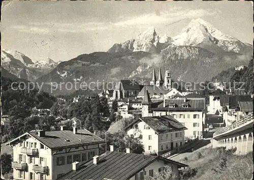 Berchtesgaden Stadtbild mit Watzmann und Steinernem Meer Kat. Berchtesgaden