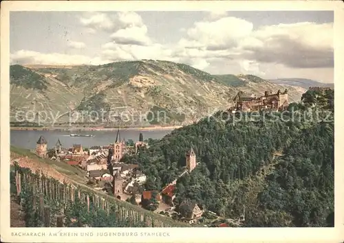 Bacharach Rhein Panorama mit Jugendburg Stahleck Kat. Bacharach