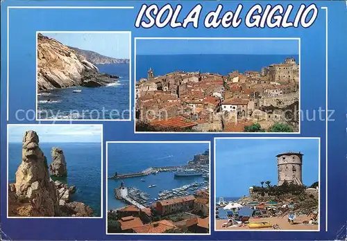 Isola del Giglio Panorama Hafen Felsformation Strand Kat. Italien