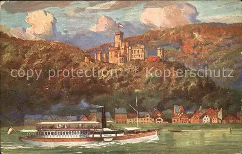 Stolzenfels mit Capellen Kuenstlerkarte Kat. Koblenz Rhein