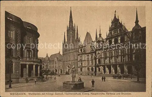 Wiesbaden Marktplatz mit Schloss Toechterschule  Kat. Wiesbaden
