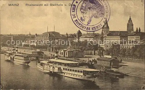 Mainz Rhein Rheinpartie mit Stadthalle und Dom