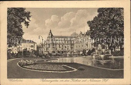 Wiesbaden Blumengarten mit Kurhaus und Nassauer Hof Kat. Wiesbaden