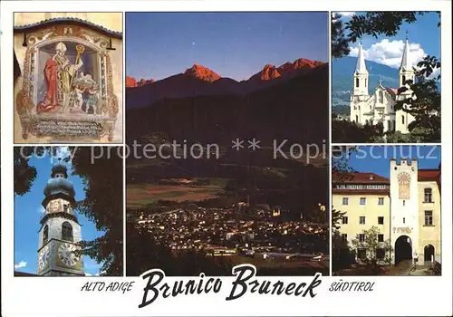 Bruneck Heiligenfresko Kirchturm Total Kirche Uhrturm Kat. Pustertal
