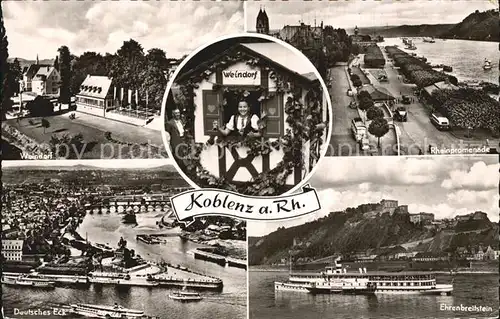 Koblenz Rhein Weindorf Rheinpromenade Deutsches Eck Mosel Ehrenbreitstein Dampfer Festung Kat. Koblenz