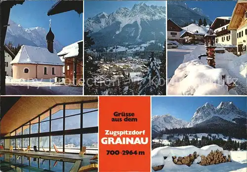 Grainau mit Alpspitze Kirche Total Winteridyll Brunnen Hallenbad Kat. Grainau