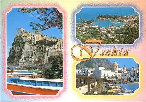 Isola d Ischia Schloss Fliegeraufnahme Hafenpartie Kat. Golfo di Napoli