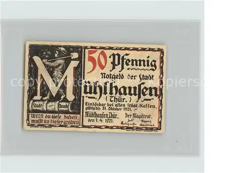 Muehlhausen Thueringen 50 Pfennig Kat. Muehlhausen Thueringen